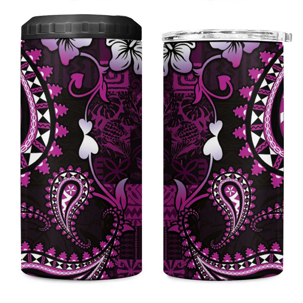 Fiji Masi Paisley 4 in 1 Can Cooler Tumbler Fijian Hibiscus Tapa Purple Version LT01 One Size: 16 oz Purple - Polynesian Pride