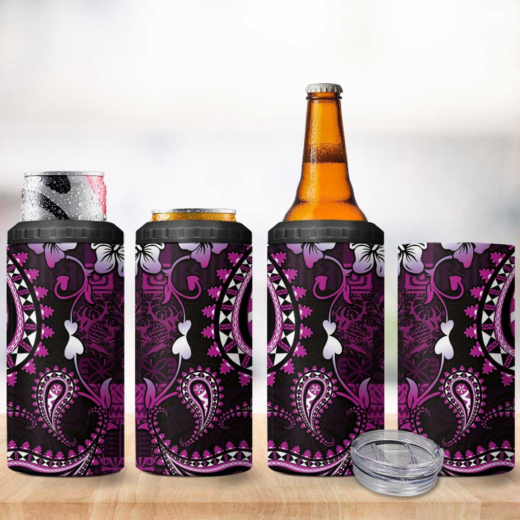 Fiji Masi Paisley 4 in 1 Can Cooler Tumbler Fijian Hibiscus Tapa Purple Version LT01 - Polynesian Pride