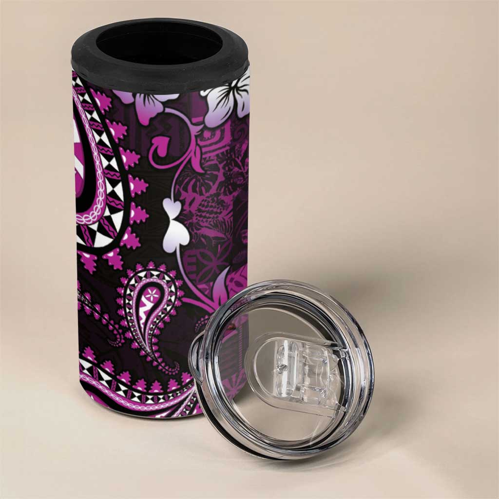 Fiji Masi Paisley 4 in 1 Can Cooler Tumbler Fijian Hibiscus Tapa Purple Version LT01 - Polynesian Pride