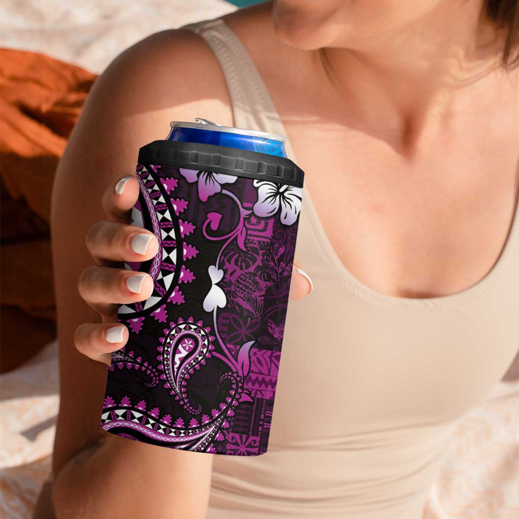 Fiji Masi Paisley 4 in 1 Can Cooler Tumbler Fijian Hibiscus Tapa Purple Version LT01 - Polynesian Pride