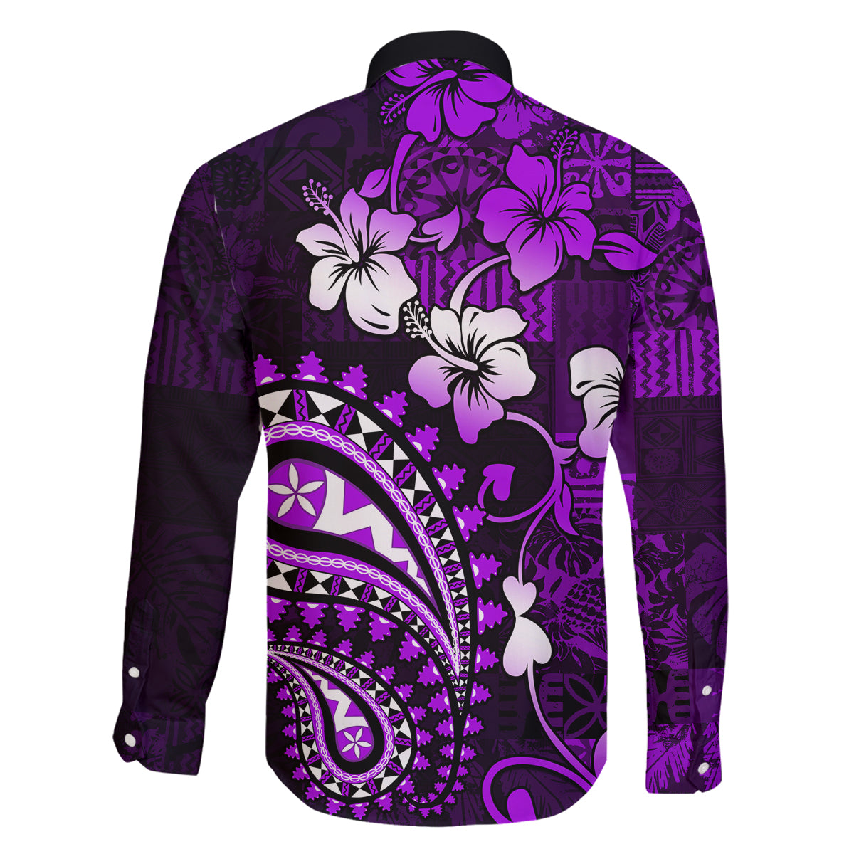 Fiji Masi Paisley Family Matching Off Shoulder Short Dress and Hawaiian Shirt Fijian Hibiscus Tapa Purple Version LT01 - Polynesian Pride