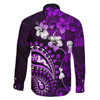Fiji Masi Paisley Family Matching Off Shoulder Short Dress and Hawaiian Shirt Fijian Hibiscus Tapa Purple Version LT01 - Polynesian Pride