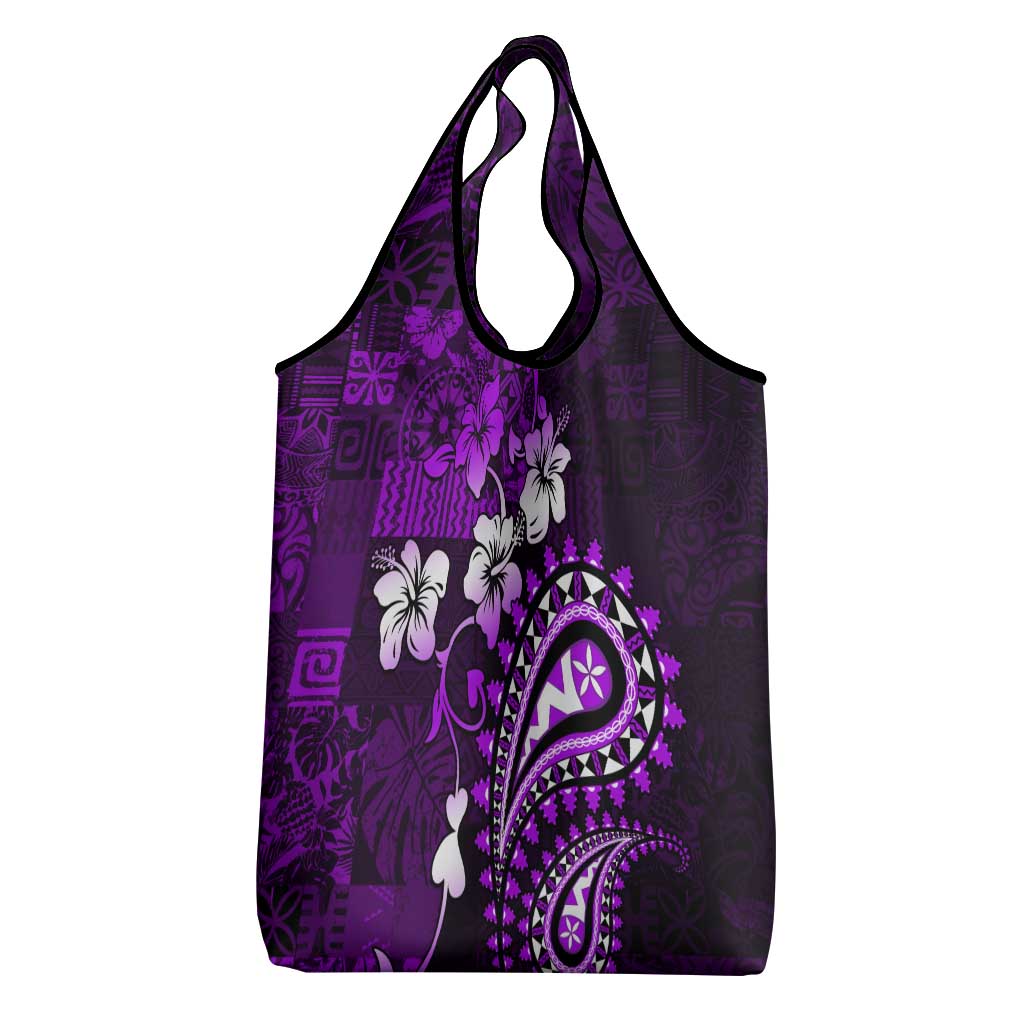Fiji Masi Paisley Grocery Bag Fijian Hibiscus Tapa Purple Version