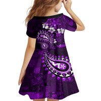 Fiji Masi Paisley Kid Short Sleeve Dress Fijian Hibiscus Tapa Purple Version LT01 - Polynesian Pride