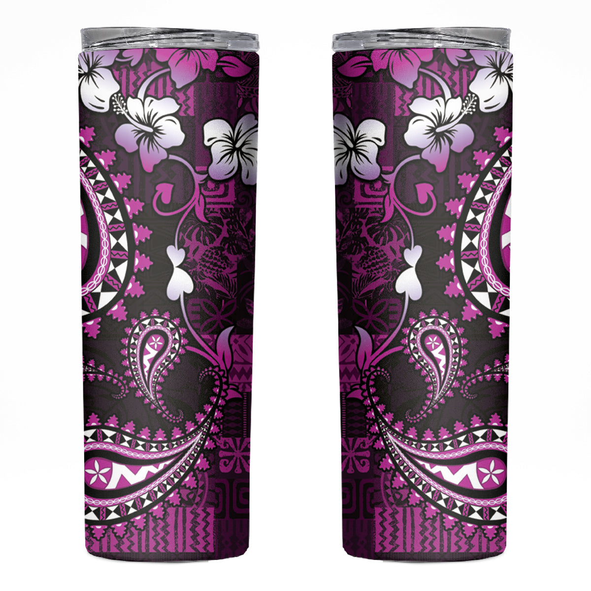 Fiji Masi Paisley Skinny Tumbler Fijian Hibiscus Tapa Purple Version LT01 Purple - Polynesian Pride