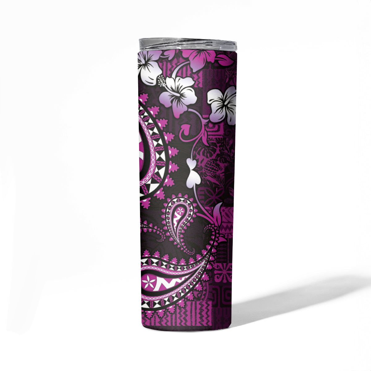 Fiji Masi Paisley Skinny Tumbler Fijian Hibiscus Tapa Purple Version LT01 - Polynesian Pride