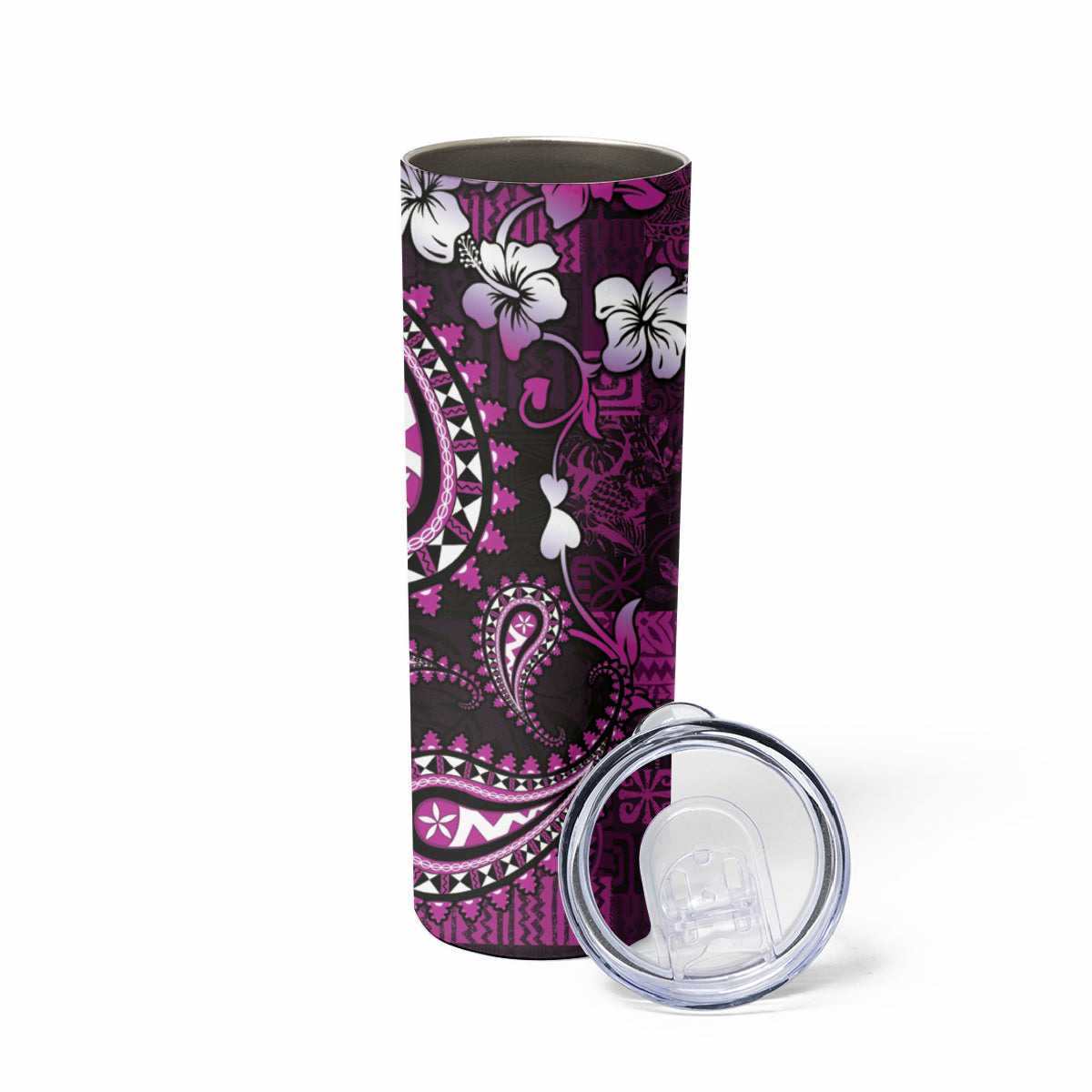 Fiji Masi Paisley Skinny Tumbler Fijian Hibiscus Tapa Purple Version LT01 - Polynesian Pride