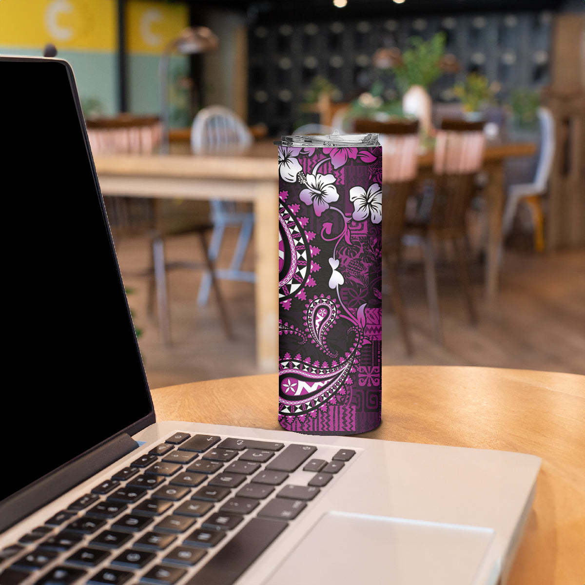 Fiji Masi Paisley Skinny Tumbler Fijian Hibiscus Tapa Purple Version LT01 - Polynesian Pride