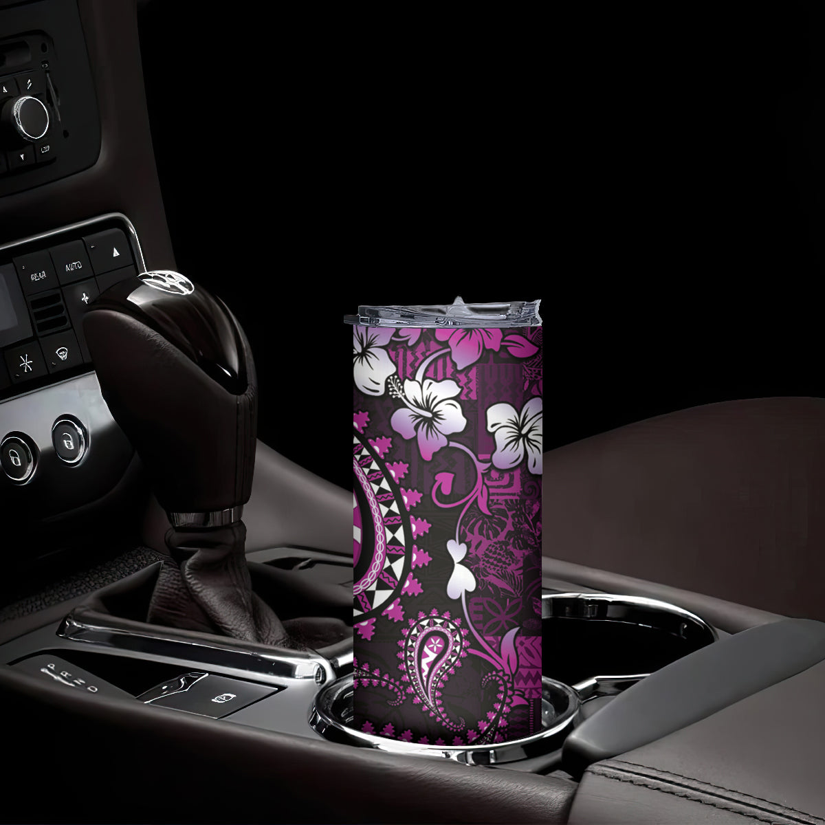 Fiji Masi Paisley Skinny Tumbler Fijian Hibiscus Tapa Purple Version LT01 - Polynesian Pride