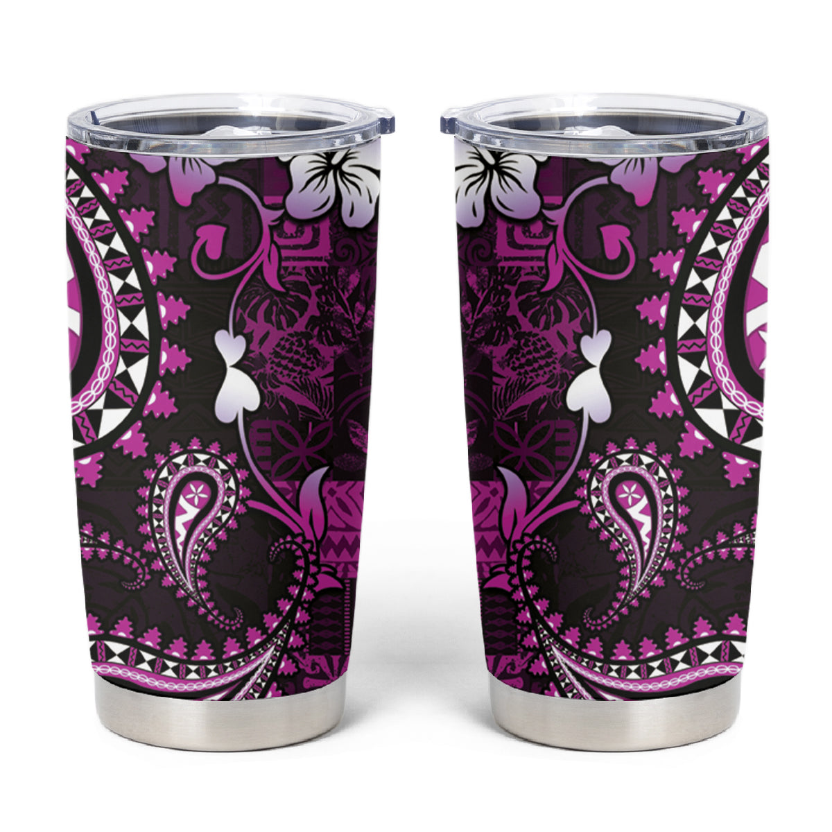 Fiji Masi Paisley Tumbler Cup Fijian Hibiscus Tapa Purple Version LT01 Purple - Polynesian Pride