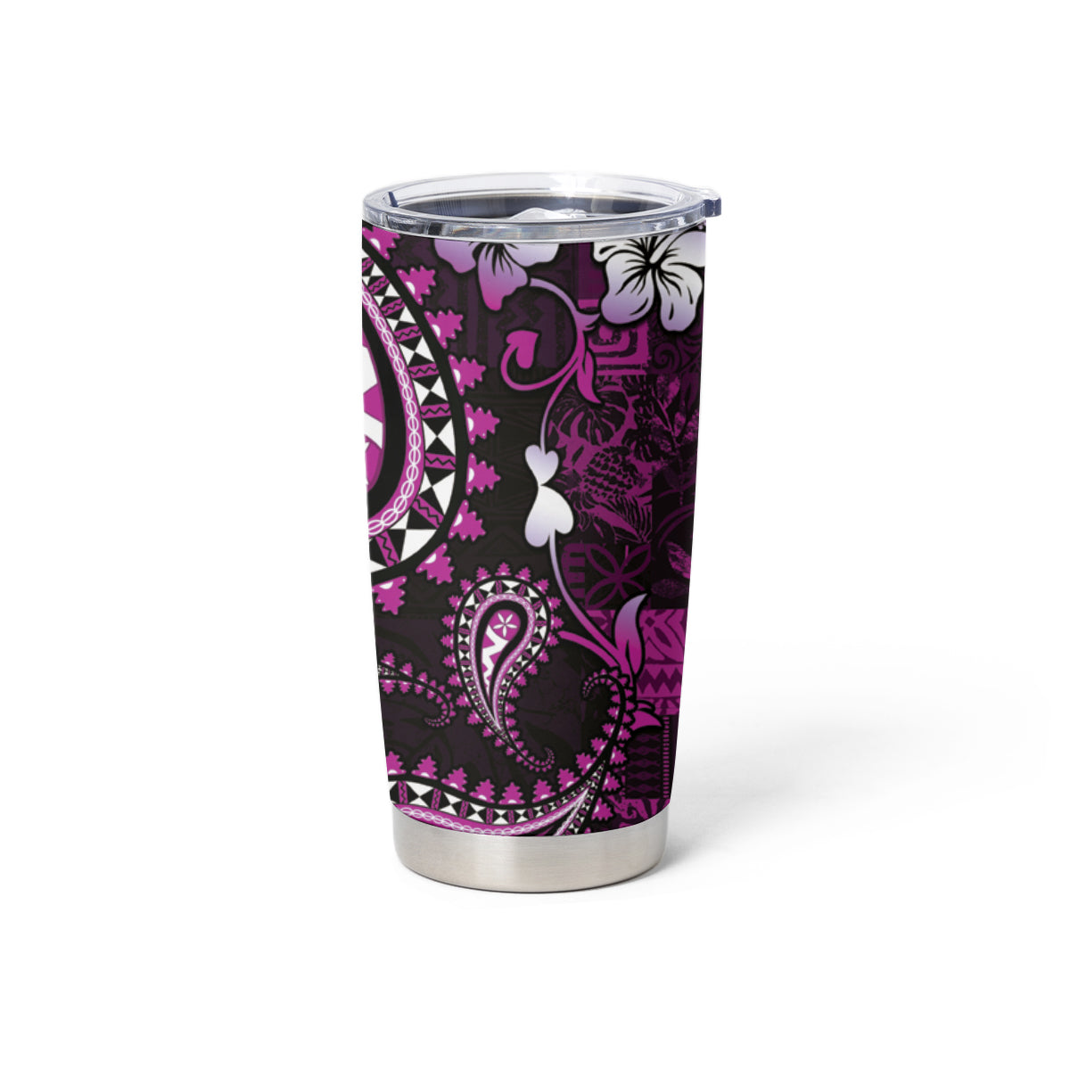 Fiji Masi Paisley Tumbler Cup Fijian Hibiscus Tapa Purple Version LT01 - Polynesian Pride