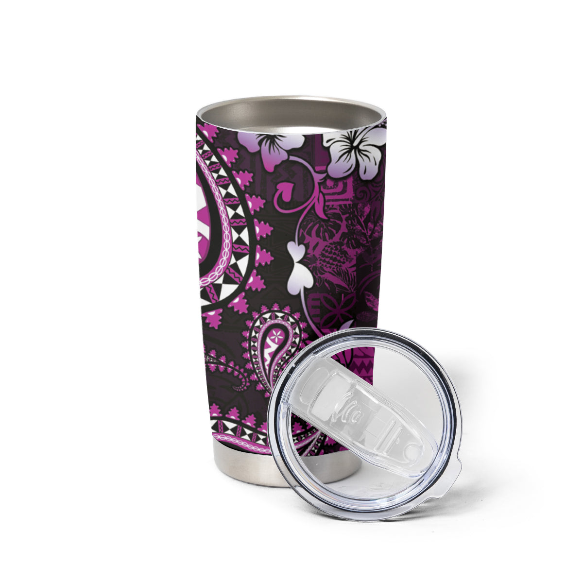 Fiji Masi Paisley Tumbler Cup Fijian Hibiscus Tapa Purple Version LT01 - Polynesian Pride
