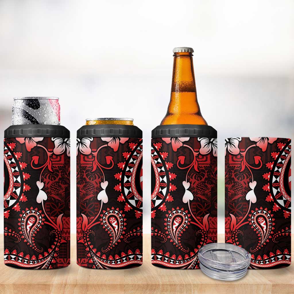 Fiji Masi Paisley 4 in 1 Can Cooler Tumbler Fijian Hibiscus Tapa Red Version LT01 - Polynesian Pride