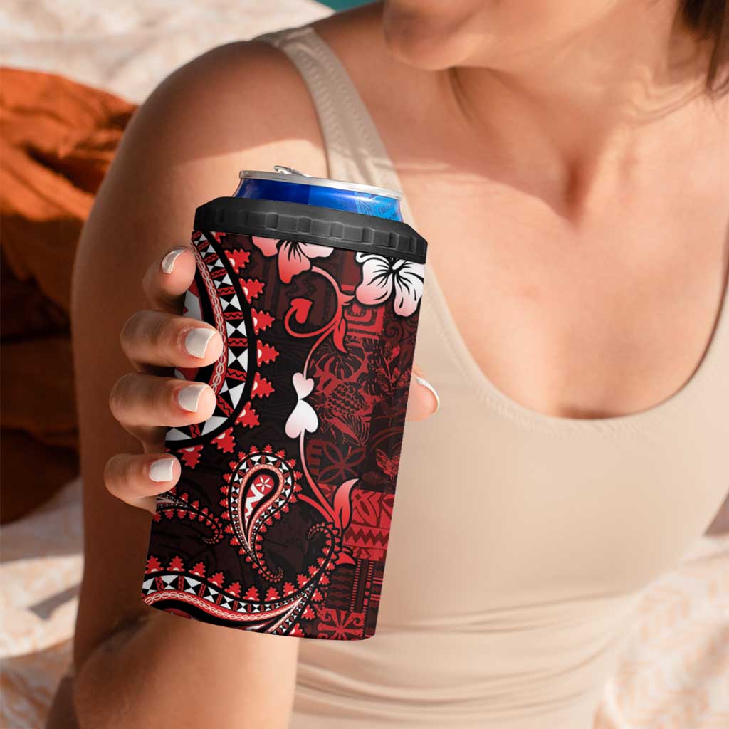 Fiji Masi Paisley 4 in 1 Can Cooler Tumbler Fijian Hibiscus Tapa Red Version LT01 - Polynesian Pride