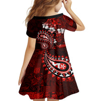 Fiji Masi Paisley Family Matching Puletasi Dress and Hawaiian Shirt Fijian Hibiscus Tapa Red Version LT01 - Polynesian Pride