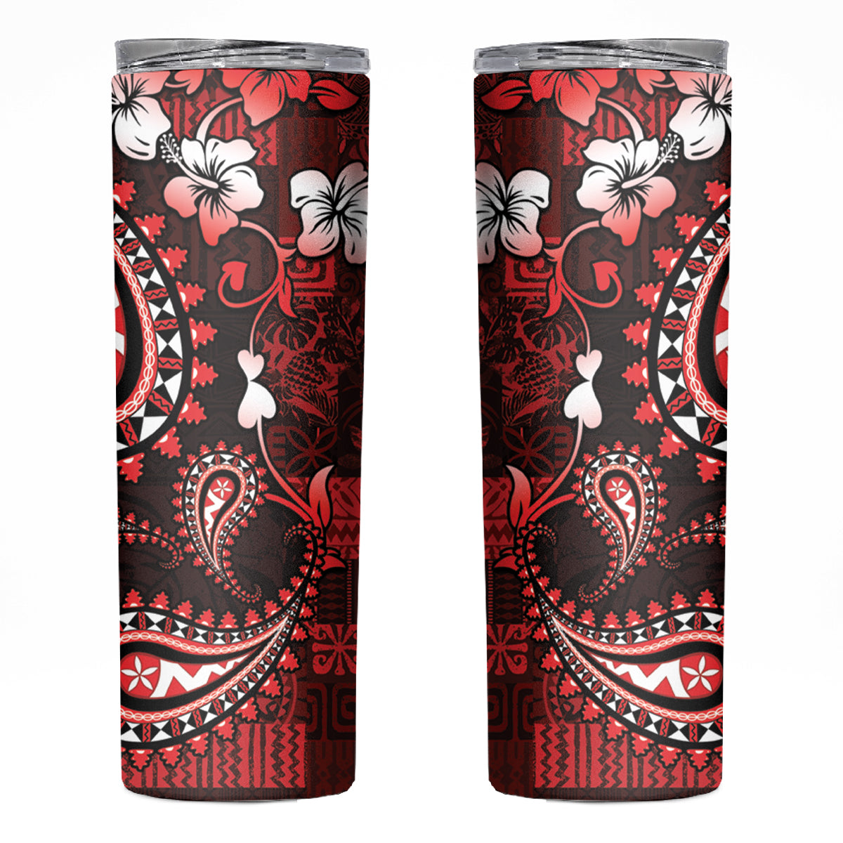 Fiji Masi Paisley Skinny Tumbler Fijian Hibiscus Tapa Red Version LT01 Red - Polynesian Pride