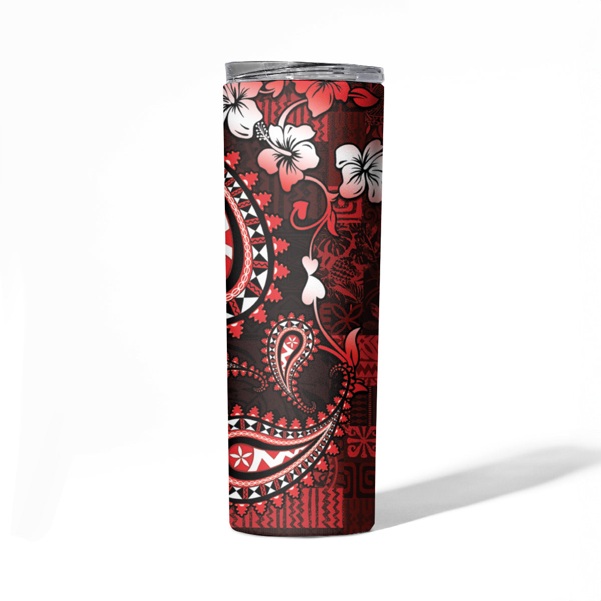Fiji Masi Paisley Skinny Tumbler Fijian Hibiscus Tapa Red Version LT01 - Polynesian Pride