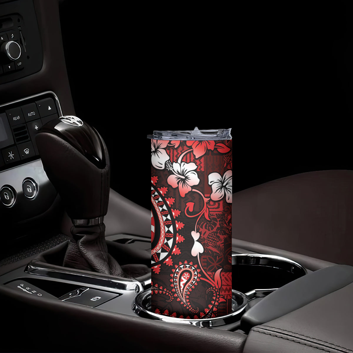 Fiji Masi Paisley Skinny Tumbler Fijian Hibiscus Tapa Red Version LT01 - Polynesian Pride