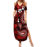 Fiji Masi Paisley Summer Maxi Dress Fijian Hibiscus Tapa Red Version LT01 Women Red - Polynesian Pride