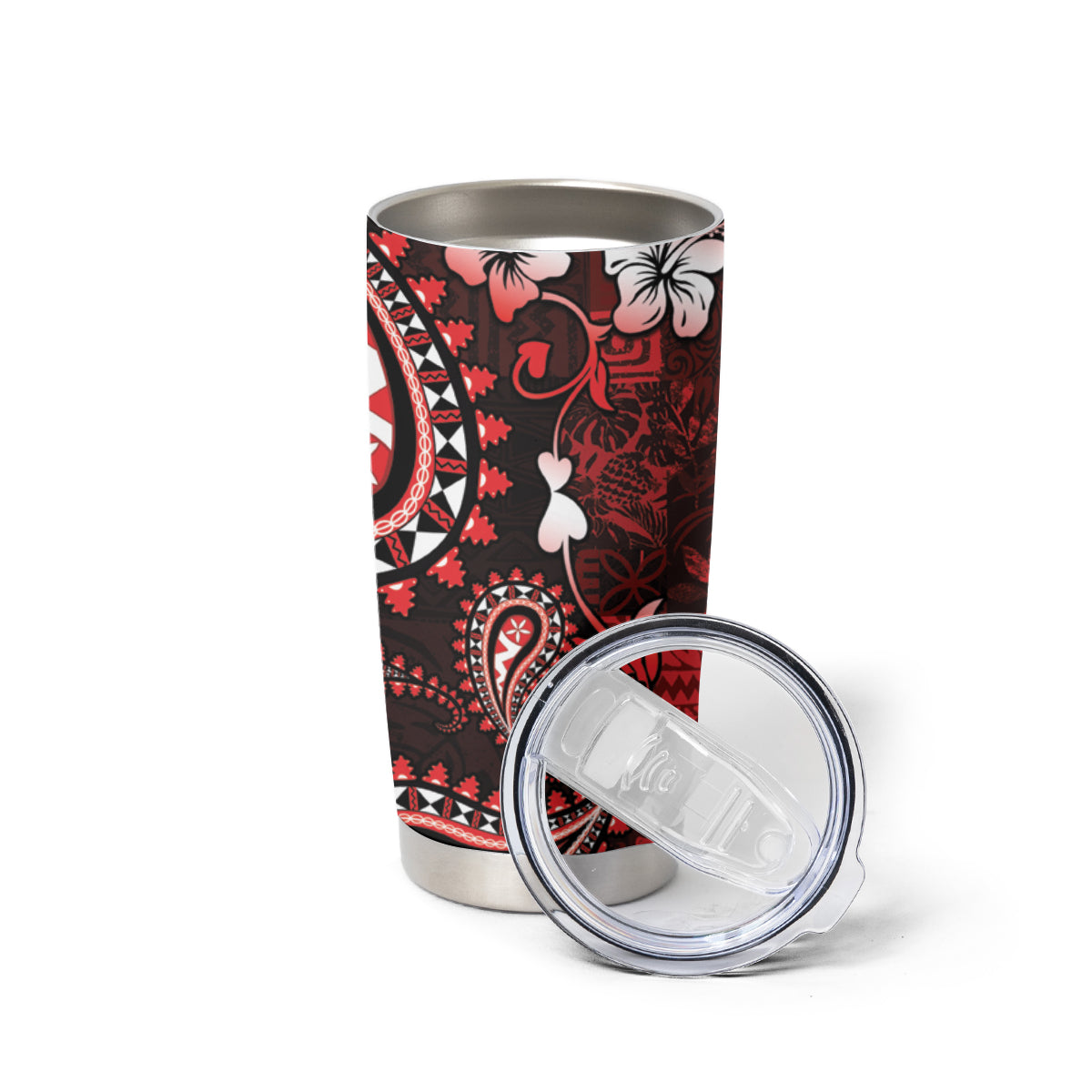 Fiji Masi Paisley Tumbler Cup Fijian Hibiscus Tapa Red Version