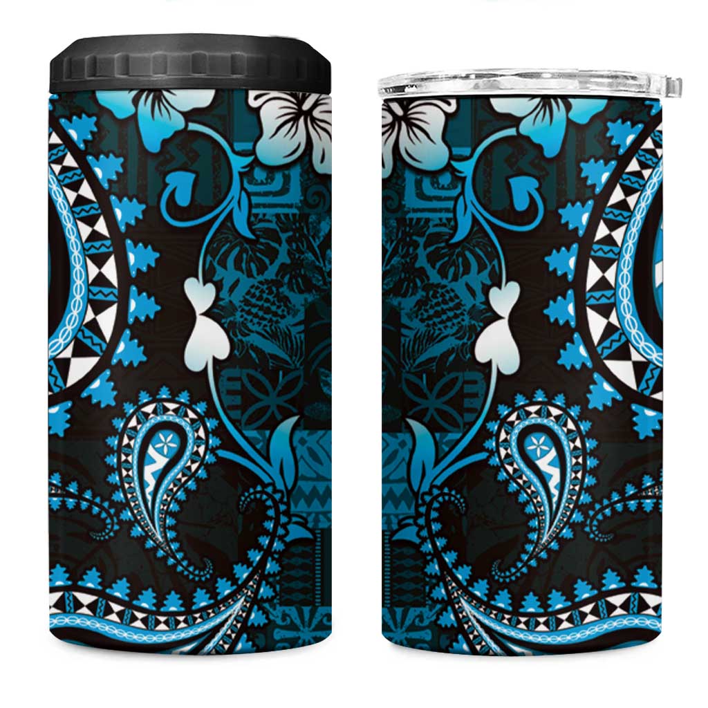 Fiji Masi Paisley 4 in 1 Can Cooler Tumbler Fijian Hibiscus Tapa Sky Blue Version LT01 One Size: 16 oz Blue - Polynesian Pride