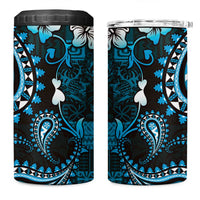 Fiji Masi Paisley 4 in 1 Can Cooler Tumbler Fijian Hibiscus Tapa Sky Blue Version LT01 One Size: 16 oz Blue - Polynesian Pride