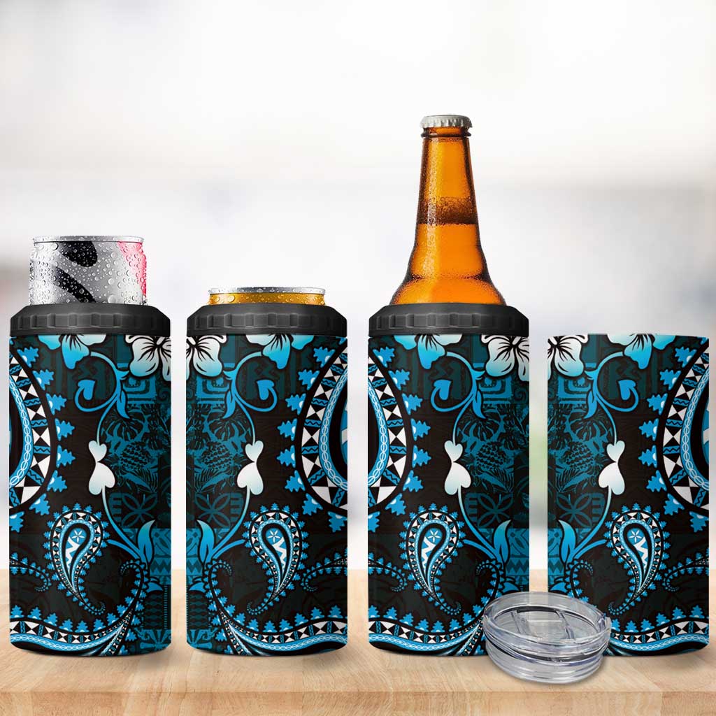 Fiji Masi Paisley 4 in 1 Can Cooler Tumbler Fijian Hibiscus Tapa Sky Blue Version LT01 - Polynesian Pride