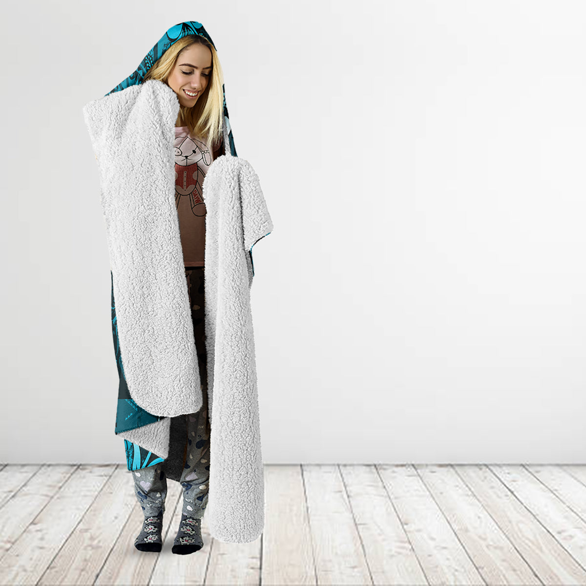 Fiji Masi Paisley Hooded Blanket Fijian Hibiscus Tapa Sky Blue Version LT01 - Polynesian Pride