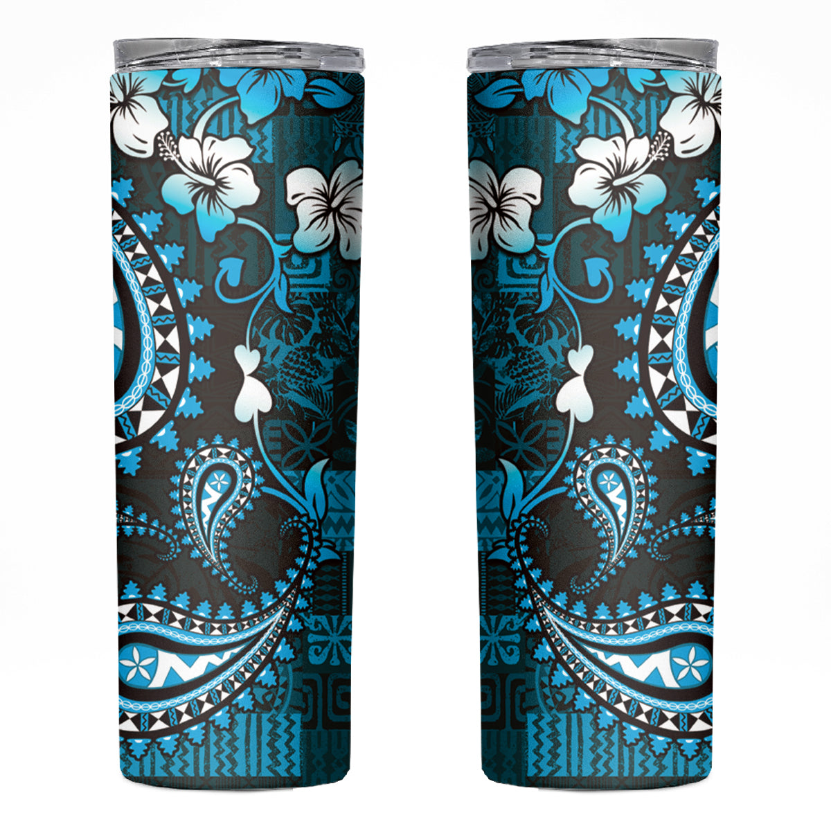 Fiji Masi Paisley Skinny Tumbler Fijian Hibiscus Tapa Sky Blue Version LT01 Blue - Polynesian Pride