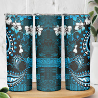 Fiji Masi Paisley Skinny Tumbler Fijian Hibiscus Tapa Sky Blue Version LT01 - Polynesian Pride