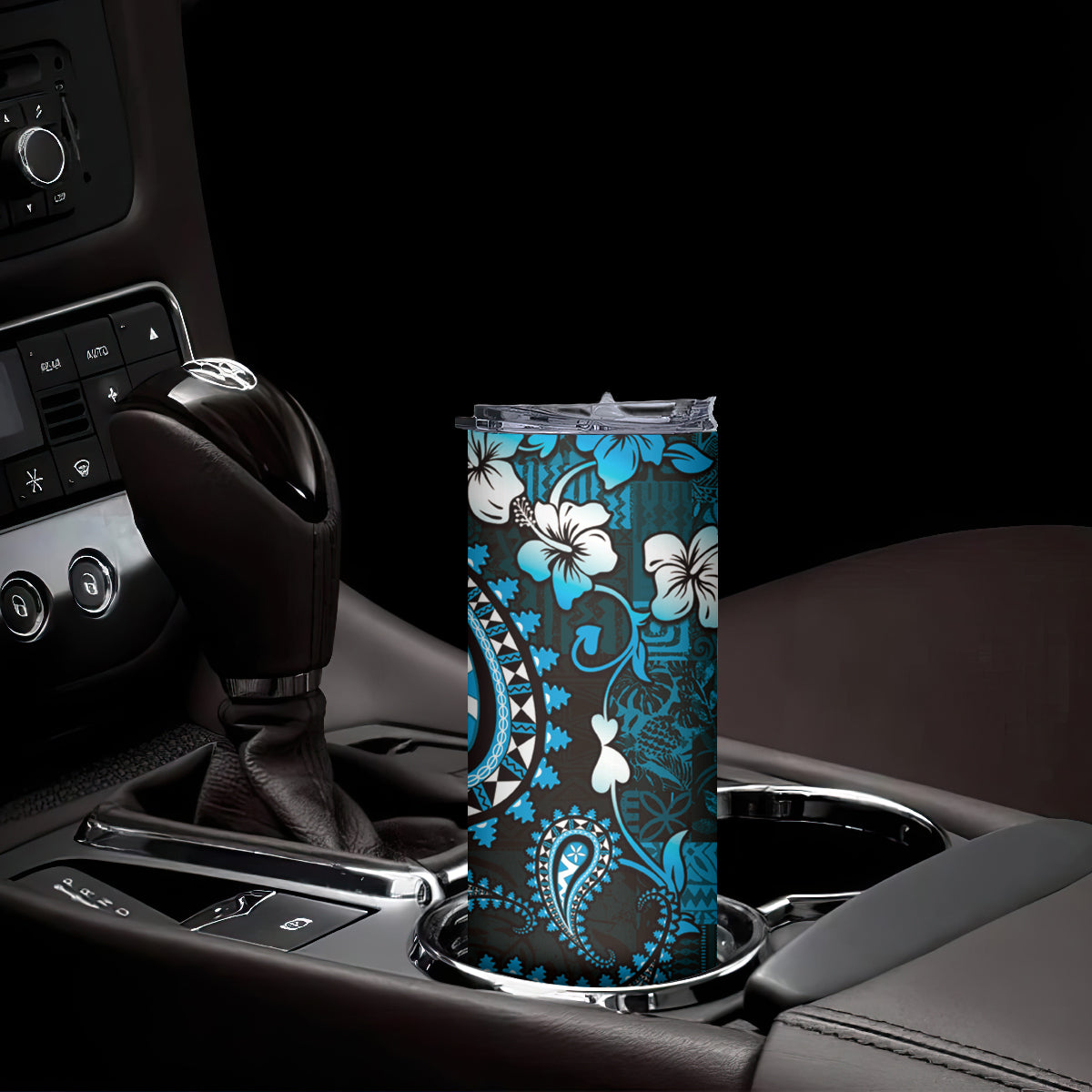Fiji Masi Paisley Skinny Tumbler Fijian Hibiscus Tapa Sky Blue Version LT01 - Polynesian Pride