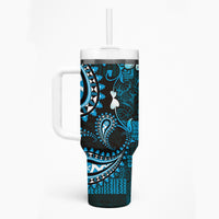 Fiji Masi Paisley Tumbler With Handle Fijian Hibiscus Tapa Sky Blue Version