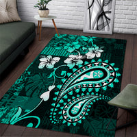 Fiji Masi Paisley Area Rug Fijian Hibiscus Tapa Turquoise Version LT01 Turquoise - Polynesian Pride