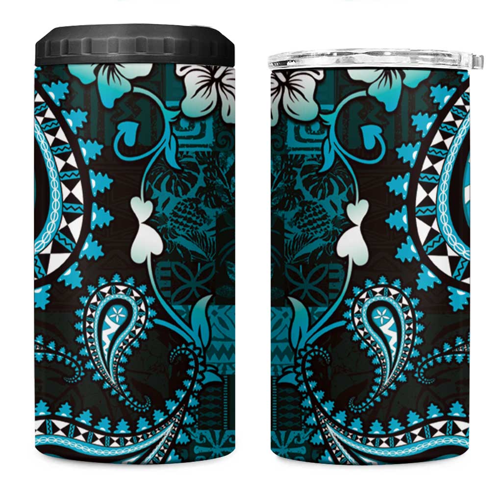 Fiji Masi Paisley 4 in 1 Can Cooler Tumbler Fijian Hibiscus Tapa Turquoise Version LT01 One Size: 16 oz Turquoise - Polynesian Pride