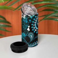 Fiji Masi Paisley 4 in 1 Can Cooler Tumbler Fijian Hibiscus Tapa Turquoise Version LT01 - Polynesian Pride