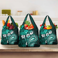 Fiji Masi Paisley Grocery Bag Fijian Hibiscus Tapa Turquoise Version LT01 3-pack One Size Turquoise - Polynesian Pride