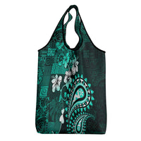 Fiji Masi Paisley Grocery Bag Fijian Hibiscus Tapa Turquoise Version LT01 - Polynesian Pride