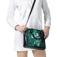 Fiji Masi Paisley Shoulder Handbag Fijian Hibiscus Tapa Turquoise Version LT01 - Polynesian Pride