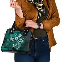 Fiji Masi Paisley Shoulder Handbag Fijian Hibiscus Tapa Turquoise Version LT01 - Polynesian Pride