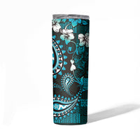 Fiji Masi Paisley Skinny Tumbler Fijian Hibiscus Tapa Turquoise Version LT01 - Polynesian Pride