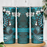 Fiji Masi Paisley Skinny Tumbler Fijian Hibiscus Tapa Turquoise Version LT01 - Polynesian Pride