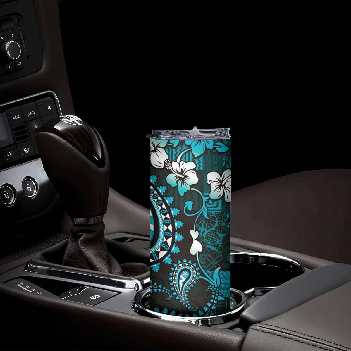 Fiji Masi Paisley Skinny Tumbler Fijian Hibiscus Tapa Turquoise Version LT01 - Polynesian Pride