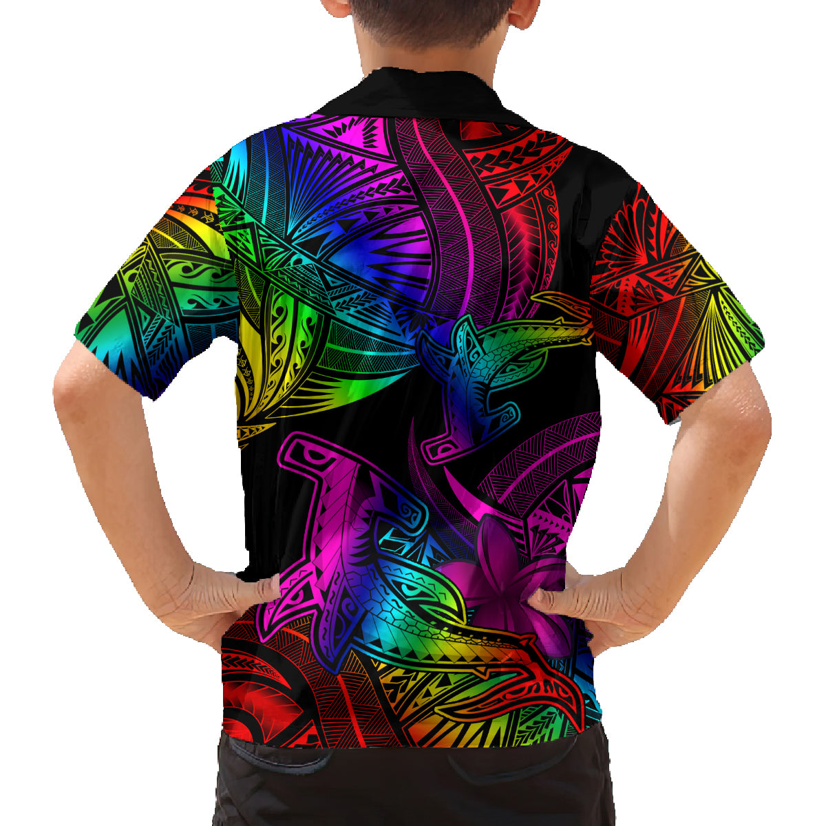 LGBT History Month Family Matching Off Shoulder Maxi Dress and Hawaiian Shirt Polynesian Hammerhead Shark LT01 - Polynesian Pride