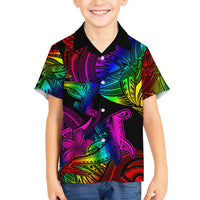 LGBT History Month Family Matching Off Shoulder Short Dress and Hawaiian Shirt Polynesian Hammerhead Shark LT01 Son's Shirt Rainbow - Polynesian Pride