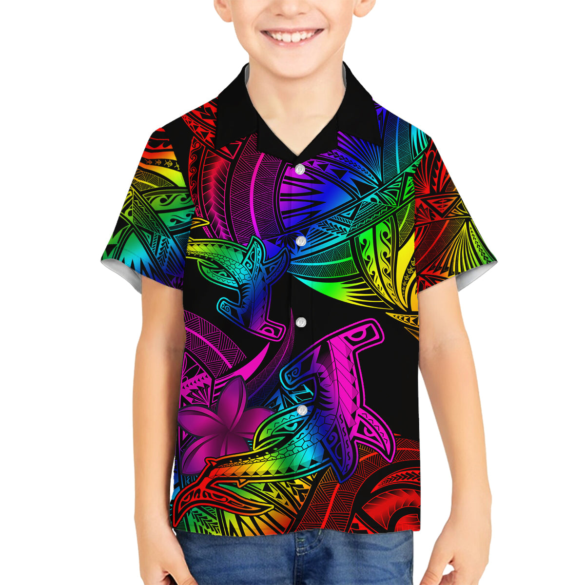 LGBT History Month Family Matching Summer Maxi Dress and Hawaiian Shirt Polynesian Hammerhead Shark LT01 Son's Shirt Rainbow - Polynesian Pride
