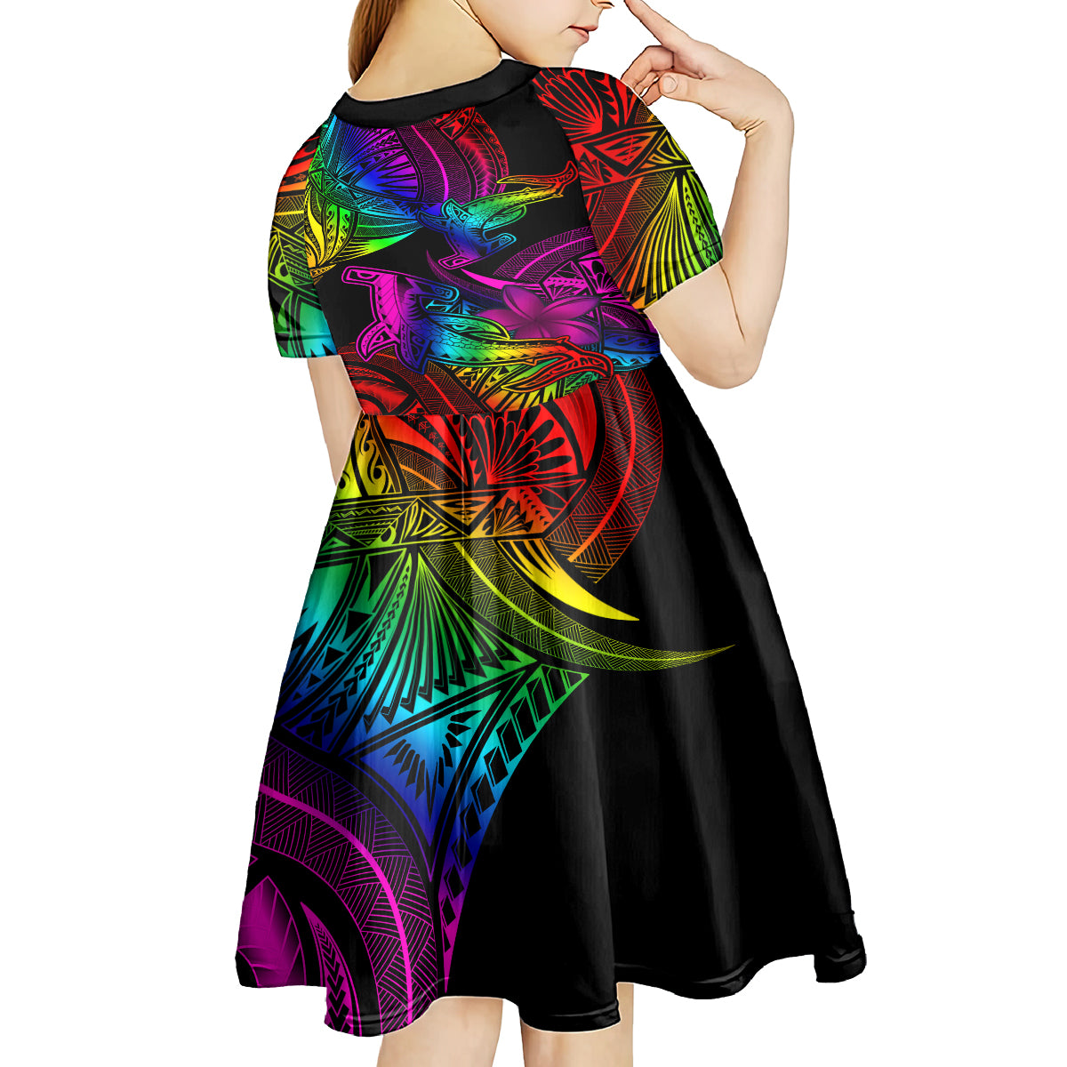 LGBT History Month Kid Short Sleeve Dress Polynesian Hammerhead Shark LT01 - Polynesian Pride
