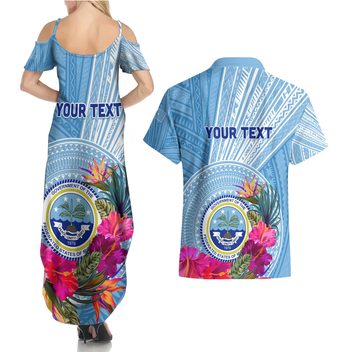 Micronesia Culture Day Couples Matching Summer Maxi Dress and Hawaiian Shirt Tribal Pattern Tropical Style LT01 - Polynesian Pride