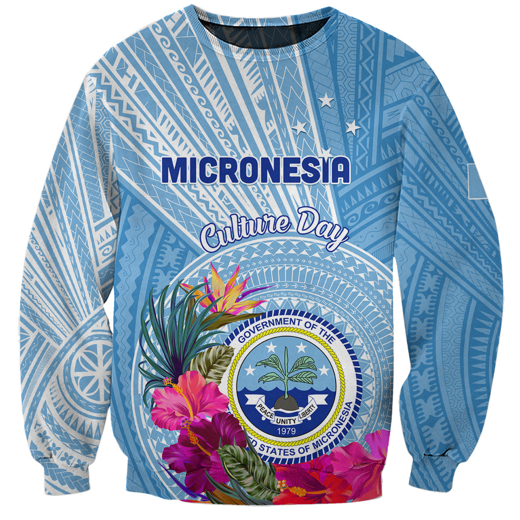 Micronesia Culture Day Sweatshirt Tribal Pattern Tropical Style LT01 Unisex Blue - Polynesian Pride