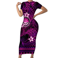 FSM Culture Day Short Sleeve Bodycon Dress Tribal Pattern Pink Version LT01 Long Dress Pink - Polynesian Pride