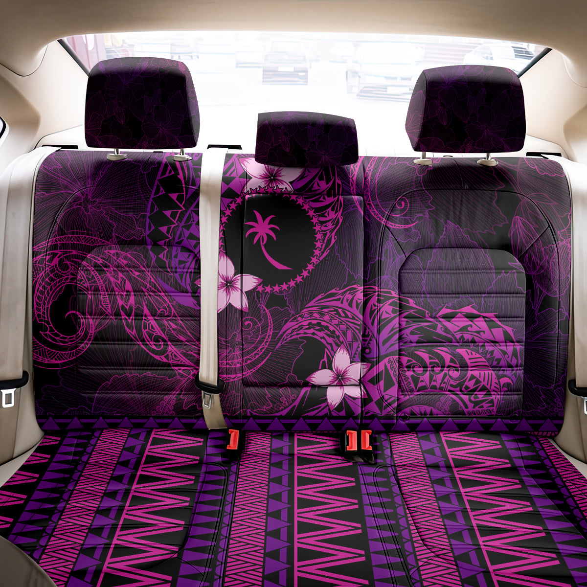 FSM Chuuk State Back Car Seat Cover Tribal Pattern Pink Version LT01